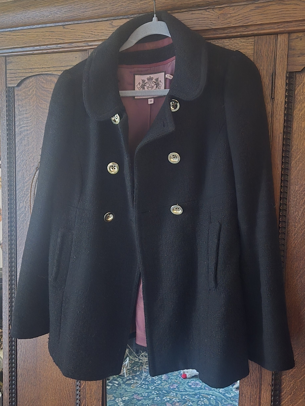 Vintage Juicy Couture Black Double-Breasted Peacoat with Gold Buttons